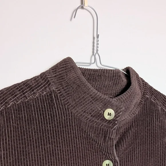 Chadwicks Women’s Dark Brown Corduroy Mandarin Collar Button Down Shirt Shacket - Picture 11 of 15